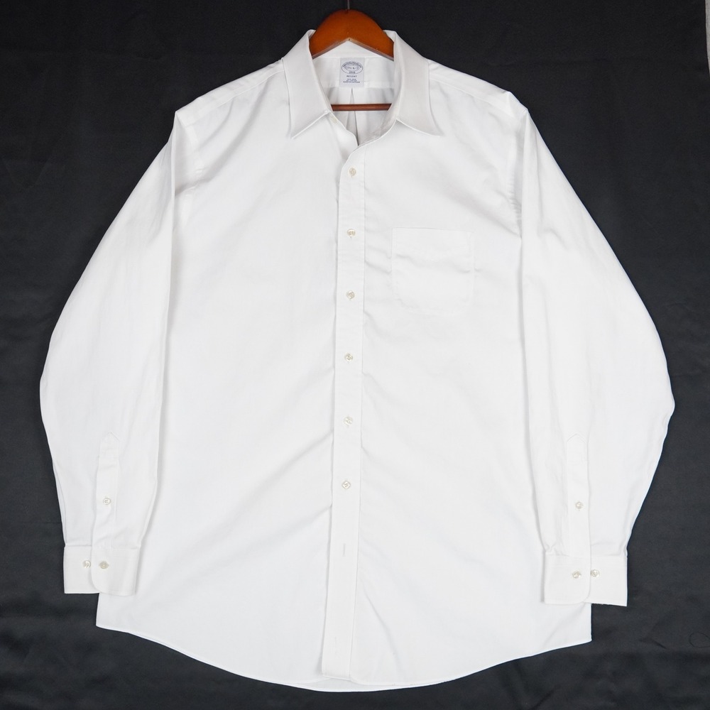 Brooks Brothers Dress Shirt Mens 17.5 White Regent Non-Iron Cotton Long Sleeve